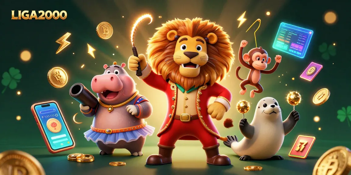 LIGA2000 menampilkan suasana sirkus 3D yang hidup dengan slot, karakter yang ceria, dan elemen crypto untuk para penggemar game.