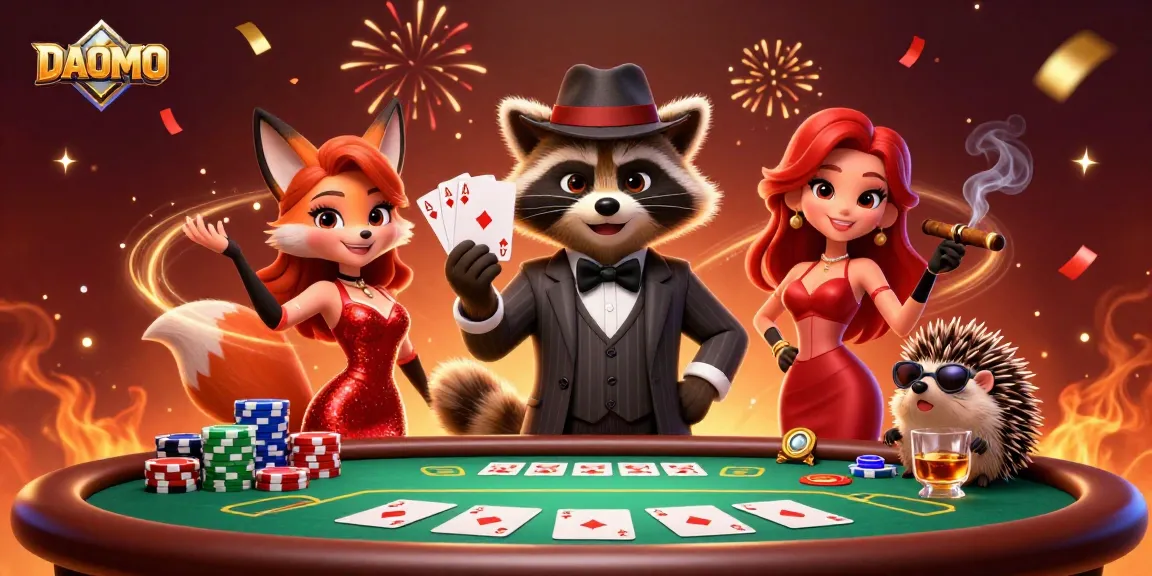 Experience thrilling action at DAOMO's vibrant casino scene filled with colorful poker elements.