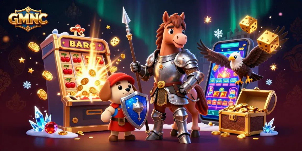 Engage with the GMNC magical slot-themed adventure featuring a knight and puppy amidst a jackpot explosion.