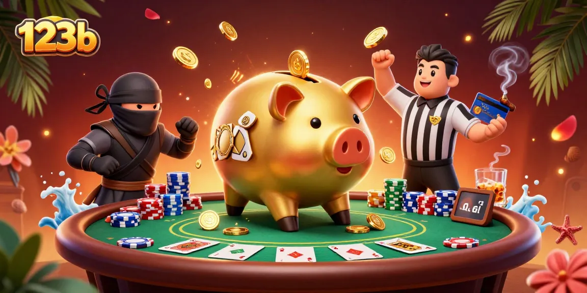 Engage with 123b's vibrant casino world featuring a playful sumo wrestler shaking loose golden coins.