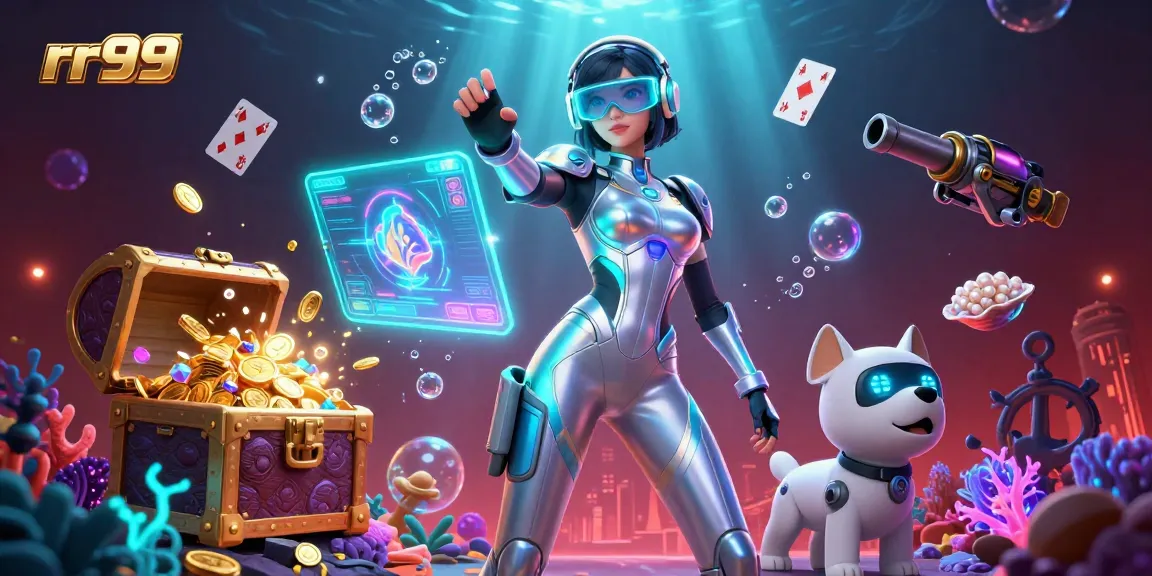 Experience excitement and winning action at rr99, featuring a futuristic casino with vibrant gaming elements.