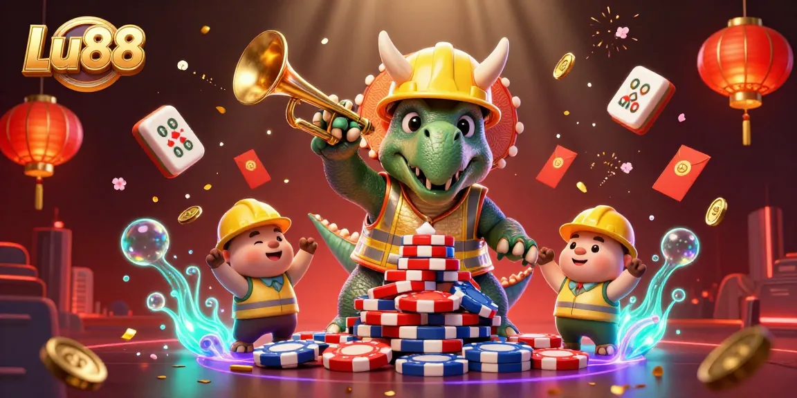 Engage with Lu88 to win at vibrant casino games showcased in a packed illustration.