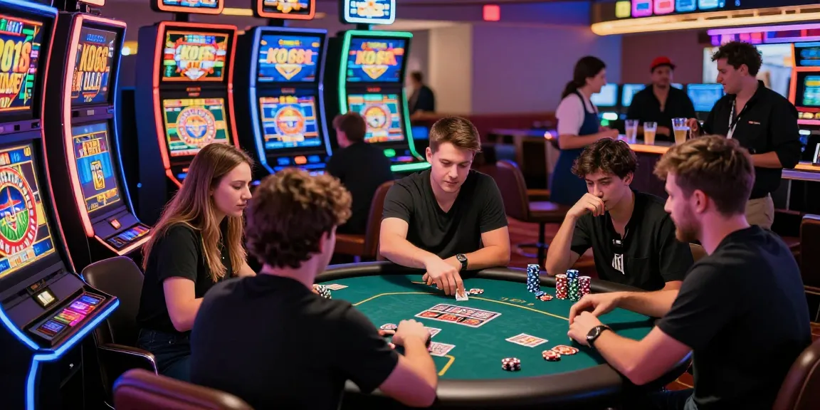 Exciting KO66 casino scene where players engage in various games, immersed in a vibrant atmosphere.