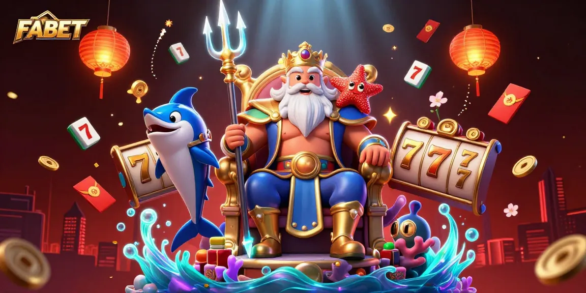 FABET brings excitement of slot gameplay alive in a vibrant 3D illustration featuring Neptune and riches.