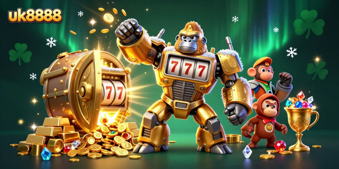 Experience thrilling wins with uk8888 in a vibrant 3D casino scene featuring gold and gems.