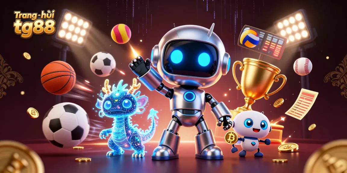 Experience excitement at Trang chủ tg88 with a vibrant 3D casino scene filled with dynamic sports elements and characters.
