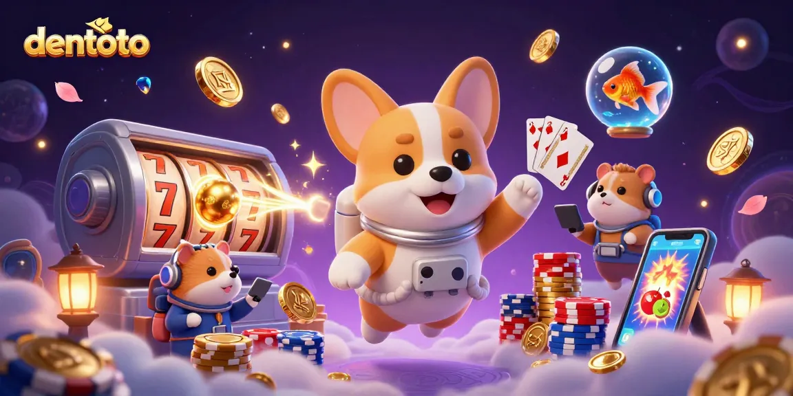 Dive into dentoto's thrilling games with cartoon characters in a vibrant, cosmic casino.