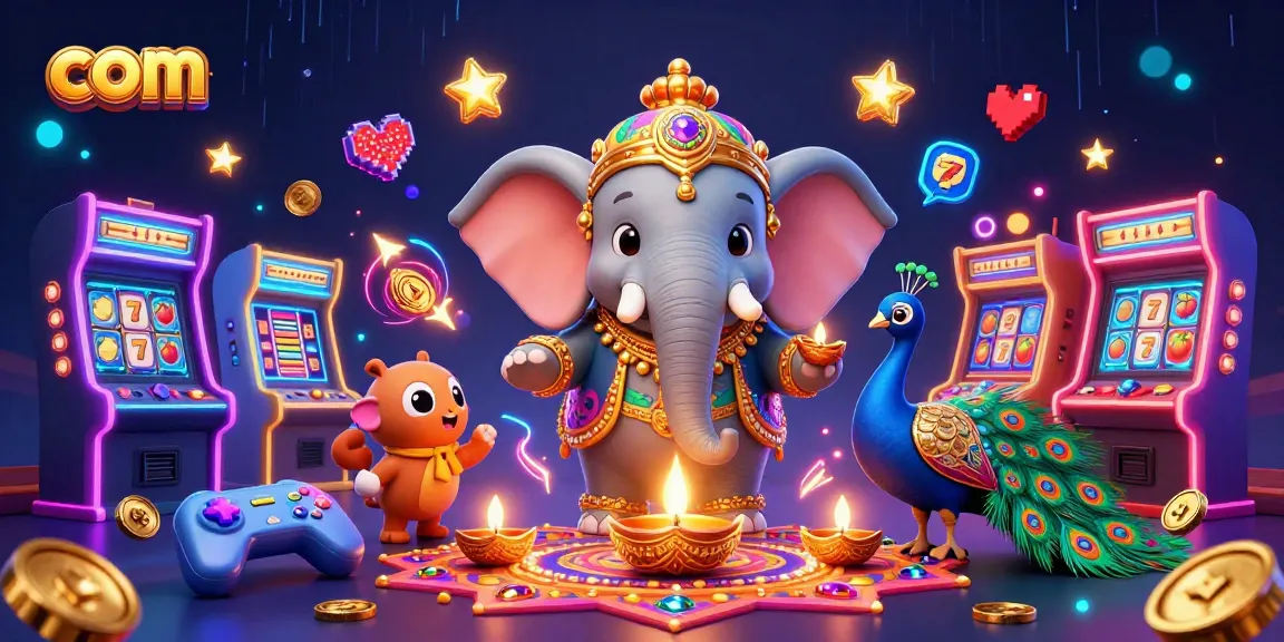 Spin and win with com at a colorful casino scene featuring vibrant slots and lively characters.