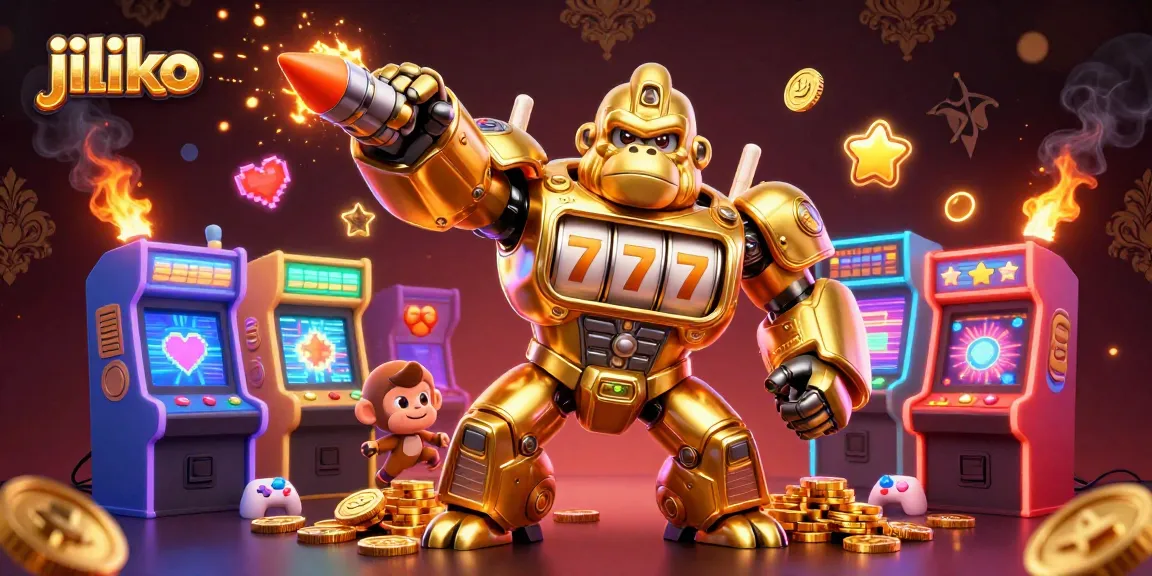 Play exciting slot games at Jiliko featuring a vibrant gorilla mech and colorful arcade elements.