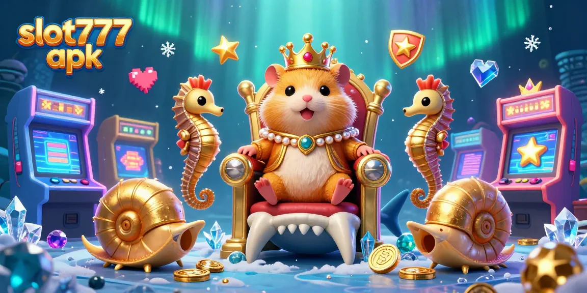 Experience thrilling gameplay with the slot777 apk, showcasing a golden hamster king and arcade-style gaming elements in a vibrant casino scene.