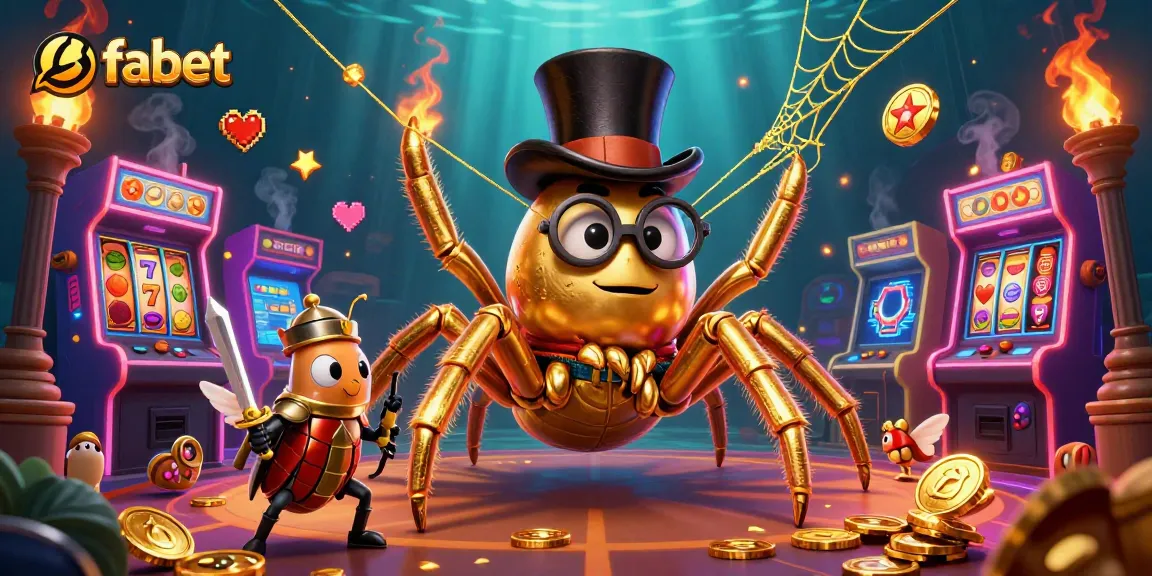 Engage with fabet in a vibrant casino scene featuring a golden tarantula and beetle knight.