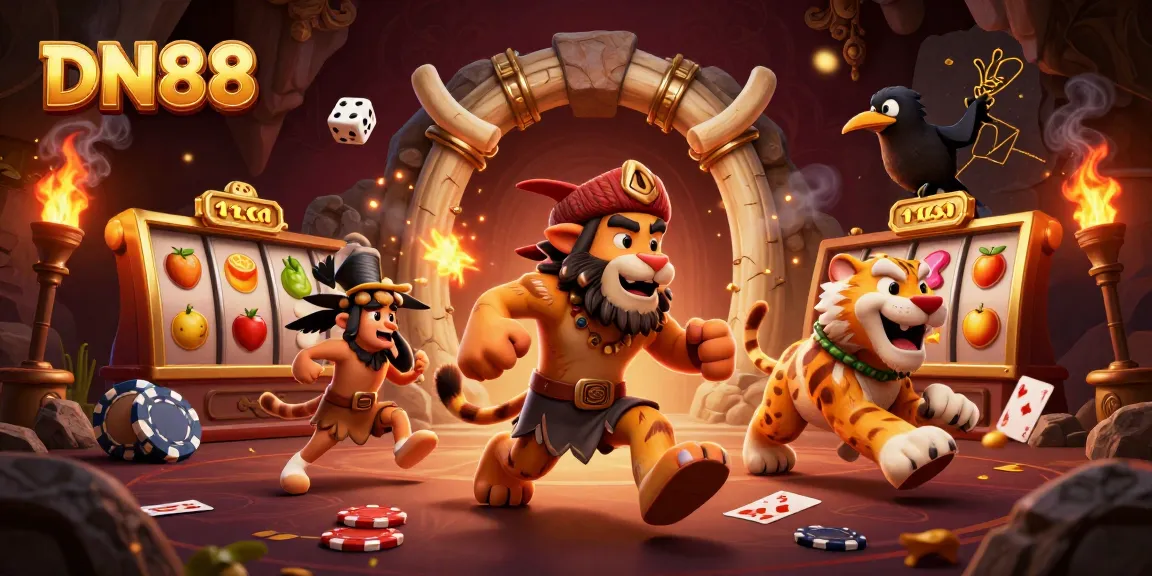 Win big at DN88's vibrant casino with a thrilling scene full of slots, poker, and lively characters.