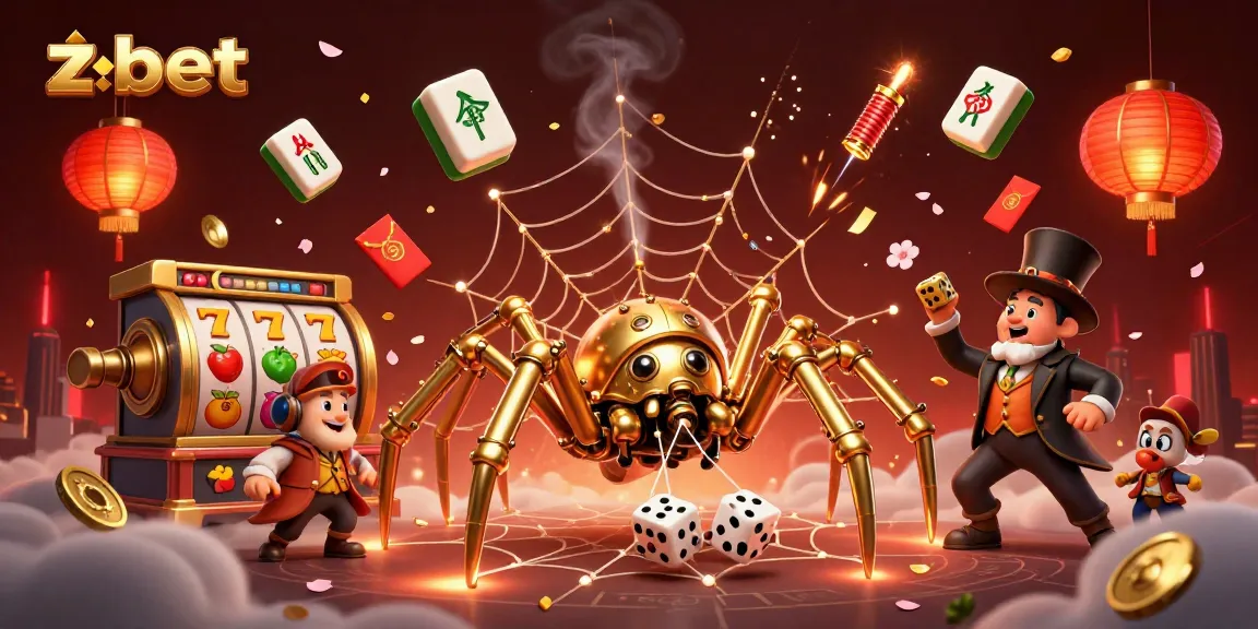 Catch the excitement at zbet with a golden spider and lucky slot elements in a vibrant 3D scene.