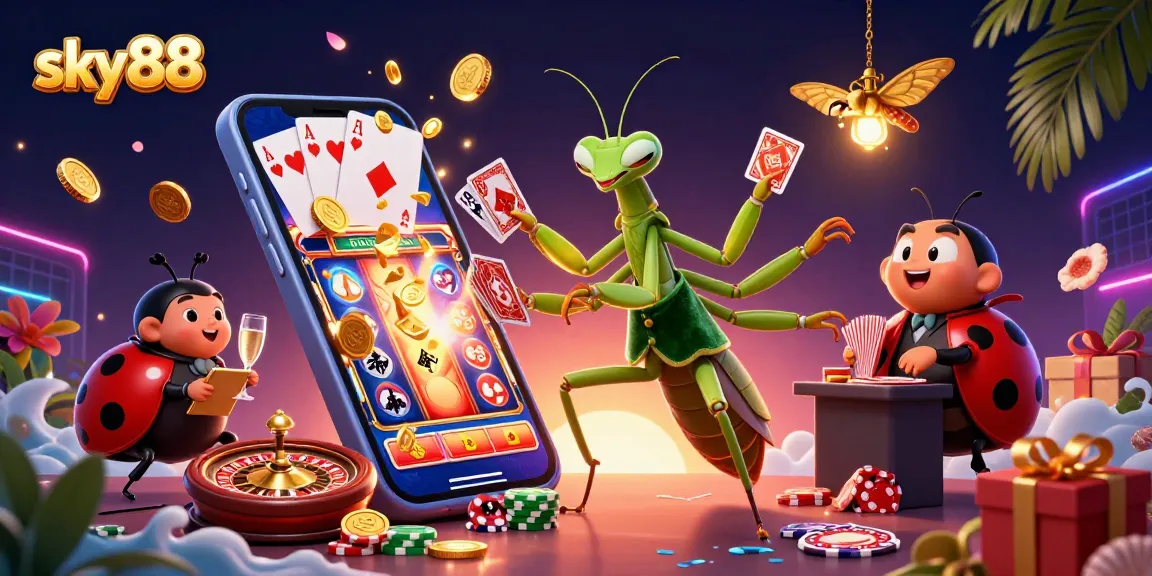 Experience thrilling gaming at sky88 with colorful slots and lively casino characters.