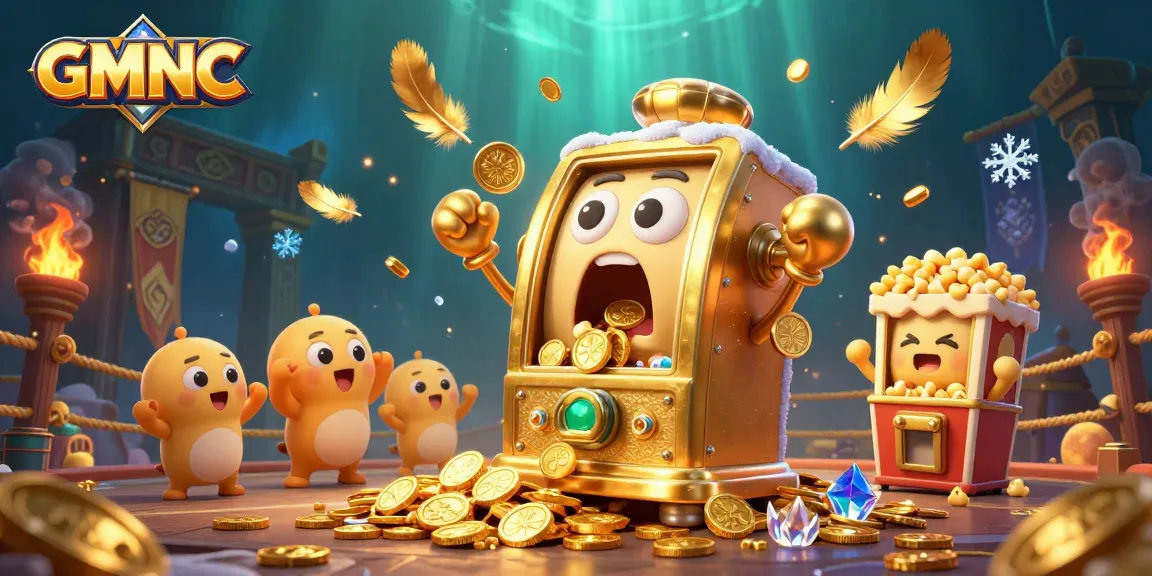 GMNC reveals winning moments with a golden slot machine celebrating jackpot wins in a dynamic casino scene.