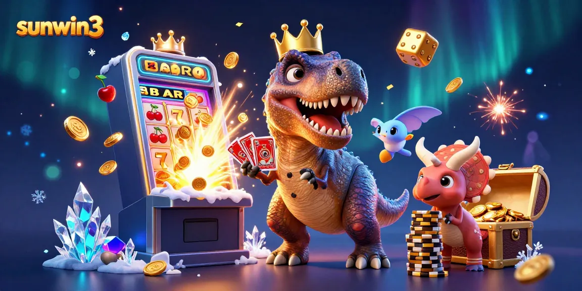 Experience the thrill with sunwin3 as T-Rex shuffles cards and wins jackpots!