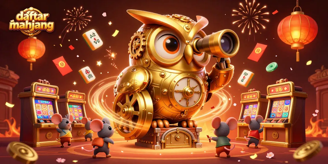 Experience the thrill of daftar mahjong with our cartoon illustration showcasing vibrant casino elements and festive Chinese symbols.