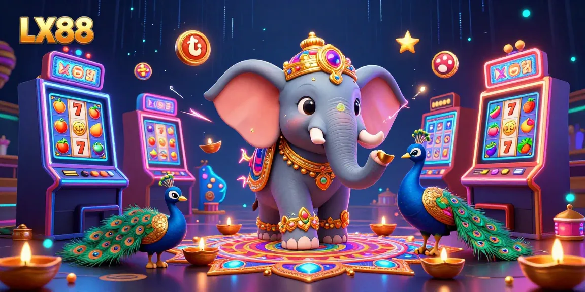 Engage in lively gameplay at LX88 with a colorful carnival scene filled with slot machines and vibrant elements.