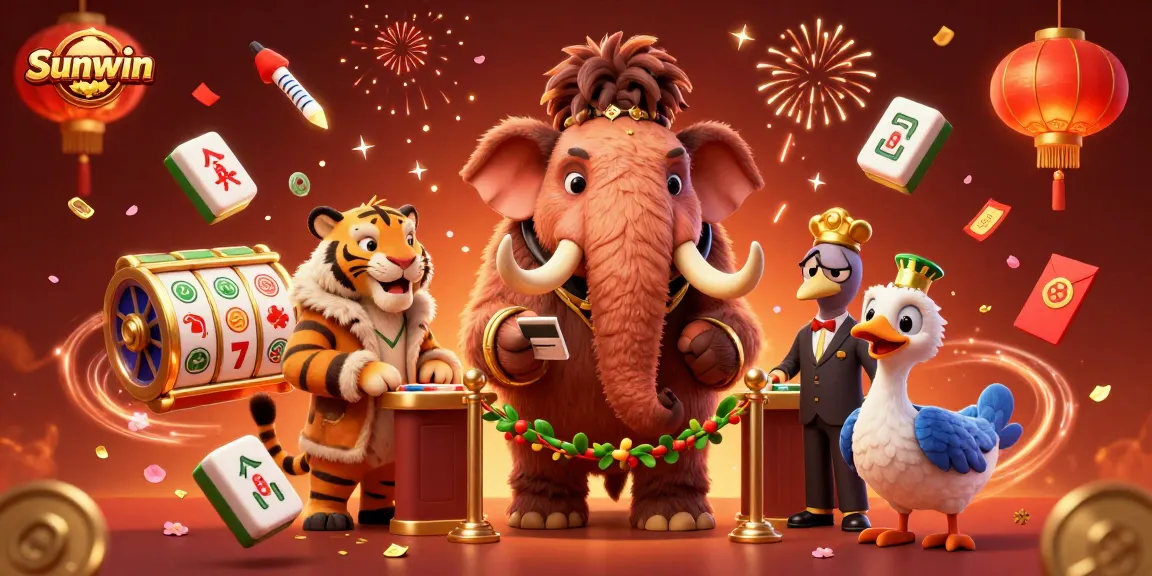 Experience the vibrant world of Sunwin with a whimsical casino scene featuring playful characters and rich gaming elements.