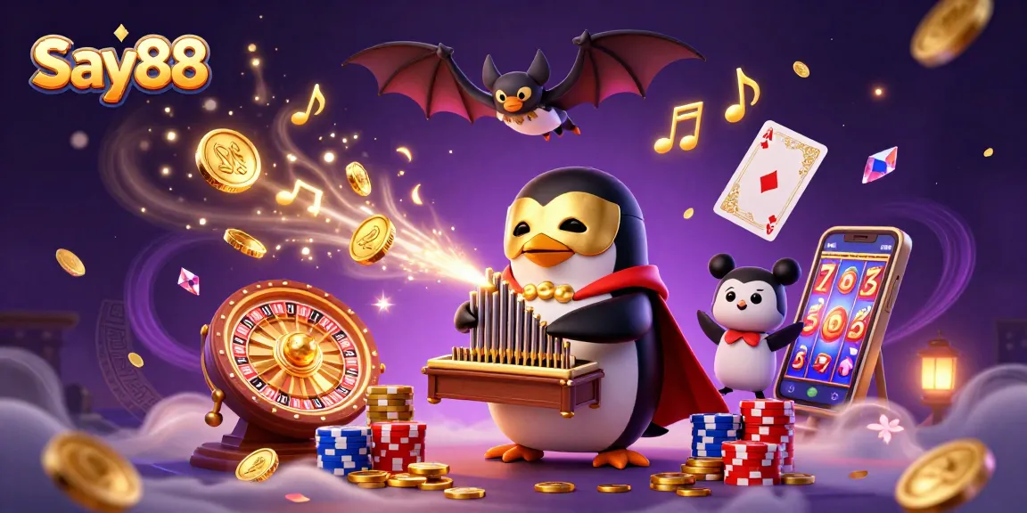 Play in Say88's vibrant casino environment featuring golden coins and exciting game elements.
