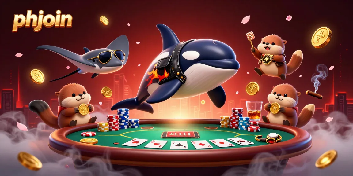 Experience thrilling gameplay with phjoin as sea creatures celebrate winning golden coins around a vibrant poker table.