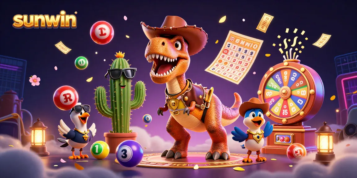 Experience thrilling gameplay at sunwin with cartoon dinosaurs and vibrant casino elements.