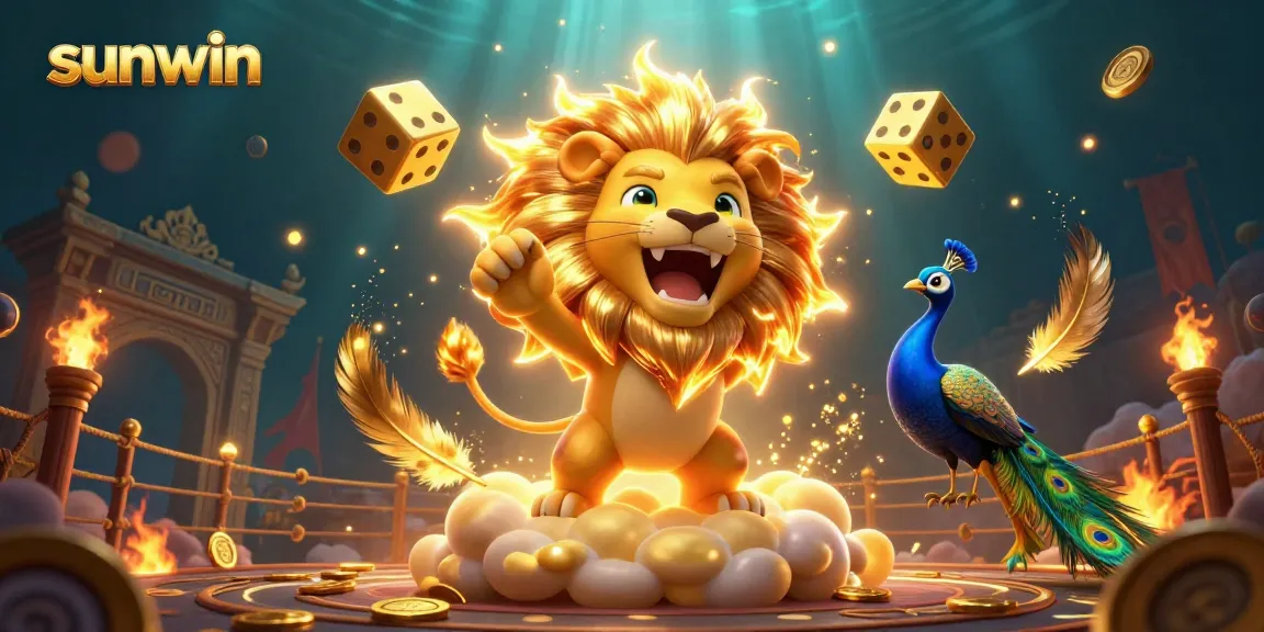 Experience thrilling gameplay with sunwin's vibrant casino scene featuring a roaring sun lion and golden dice.