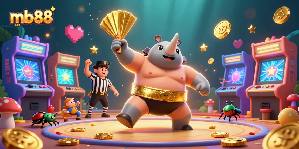 Experience the excitement of gaming at mb88 with a vibrant 3D casino scene full of dynamic characters and elements.