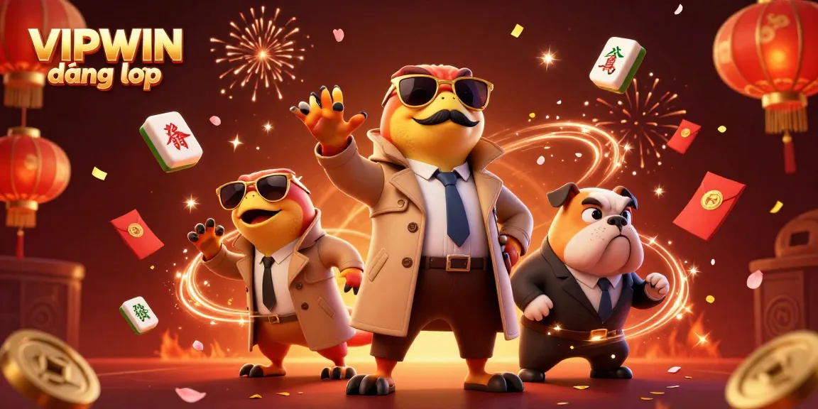 Experience the thrill of VIPWIN đăng nhập with animated raptors entering a casino, surrounded by festive elements.