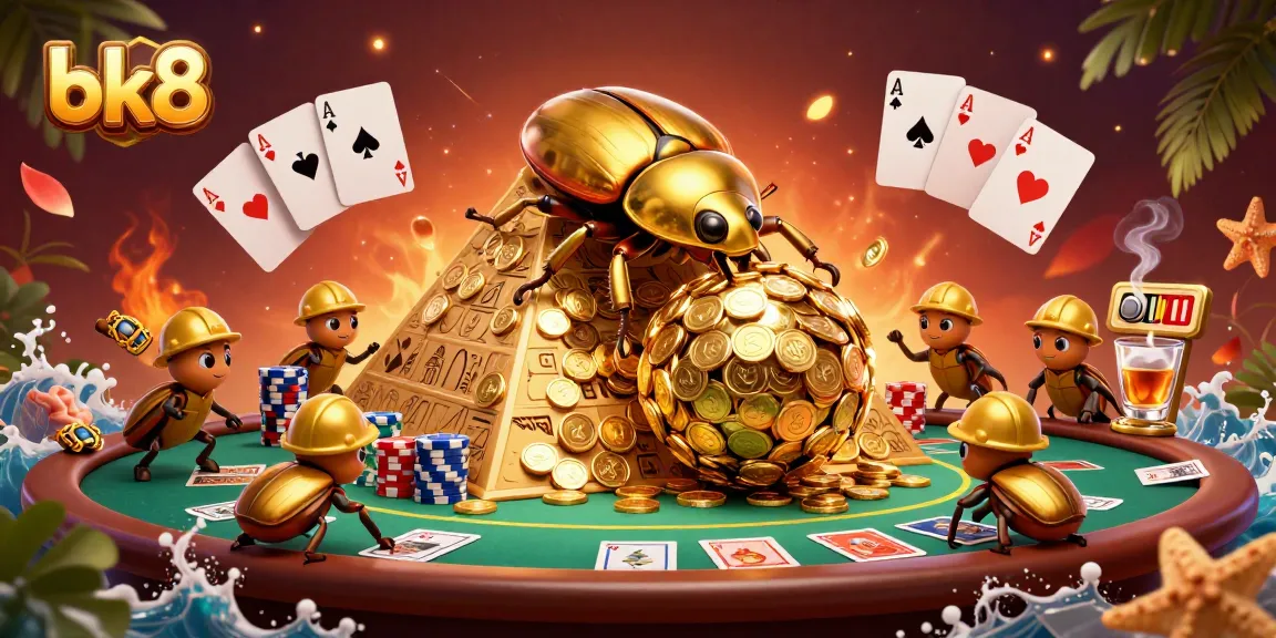 Experience the excitement of bk8 in a vibrant casino scene filled with golden coins and poker action.