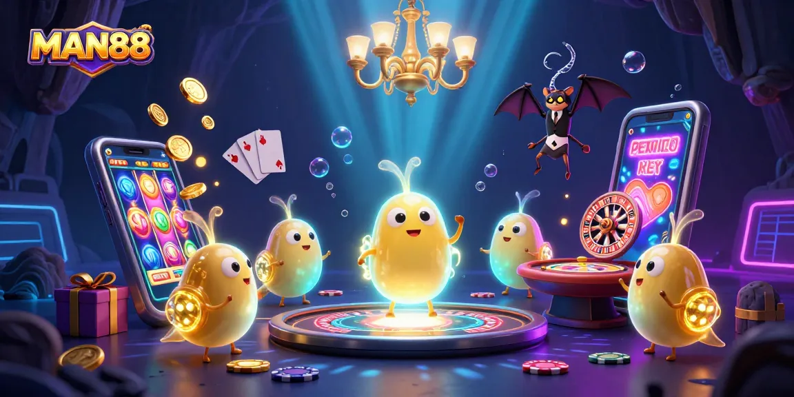Experience winning at MAN88 with a vibrant cave casino animated by glowworms and a bat dealer.