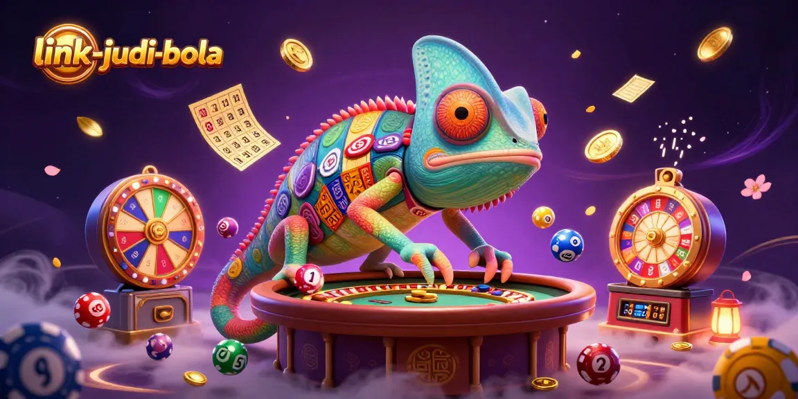 Engage with link-judi-bola's vibrant gaming world featuring dynamic chameleon casino owners amidst lottery excitement.