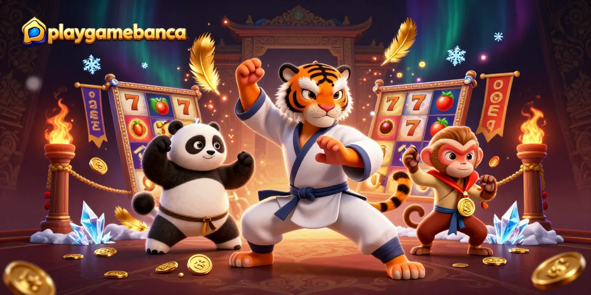 Experience thrilling gameplay with playgamebanca as kung fu characters celebrate their wins.