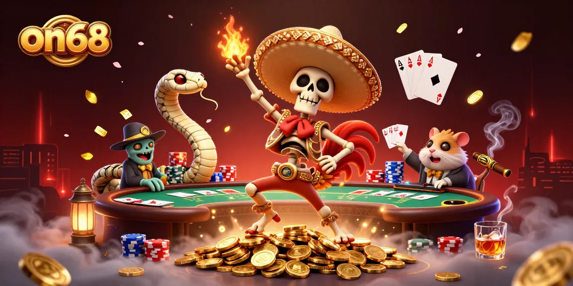 Experience thrilling wins with on68 at the lively gaming table scene with vibrant animations.