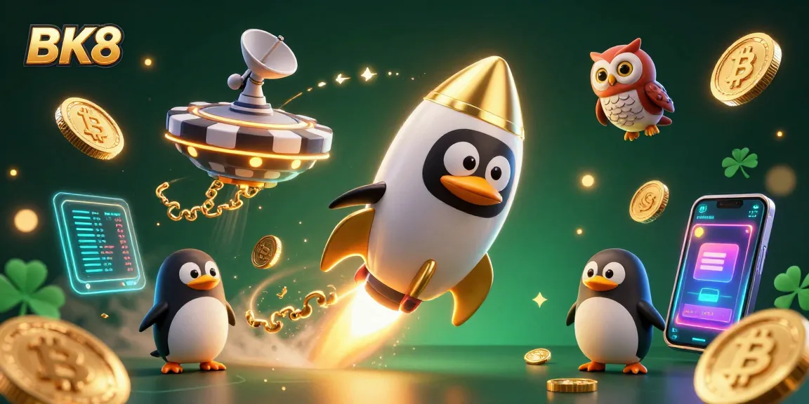 Join the golden penguin and owl in the cosmic adventure at BK8's vibrant casino.