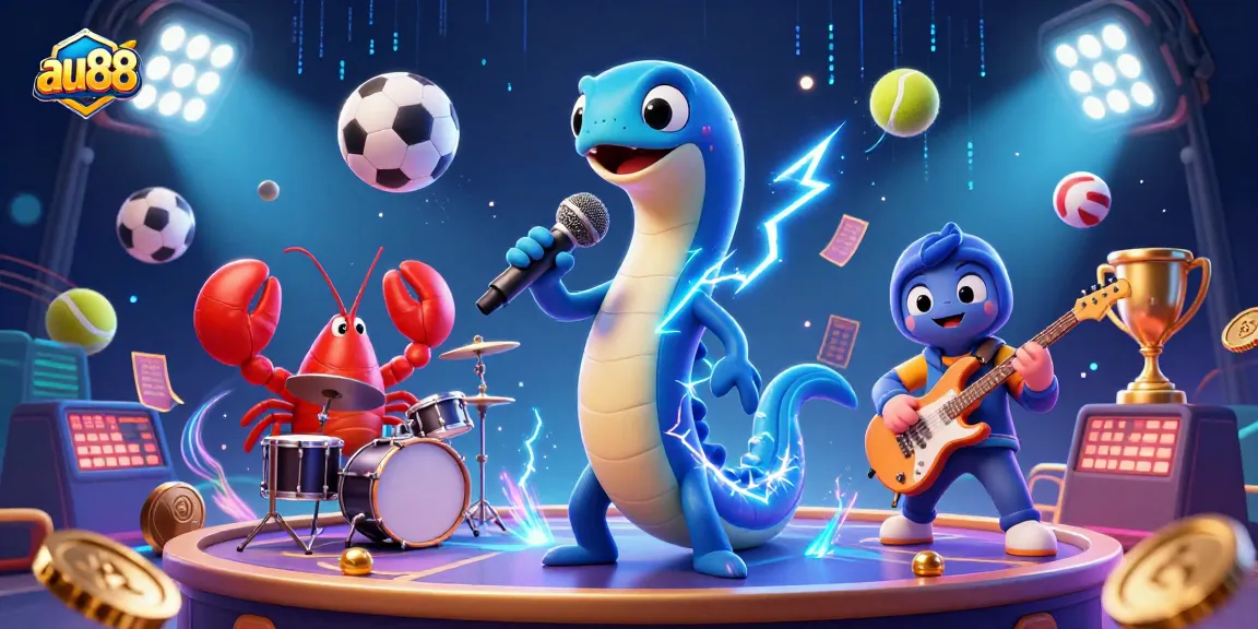 Experience the vibrant underwater casino performance by au88's electric eel DJ with sports elements.