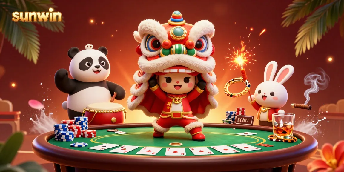 Experience winning moments at sunwin with vibrant 3D casino characters celebrating in a lively poker scene.