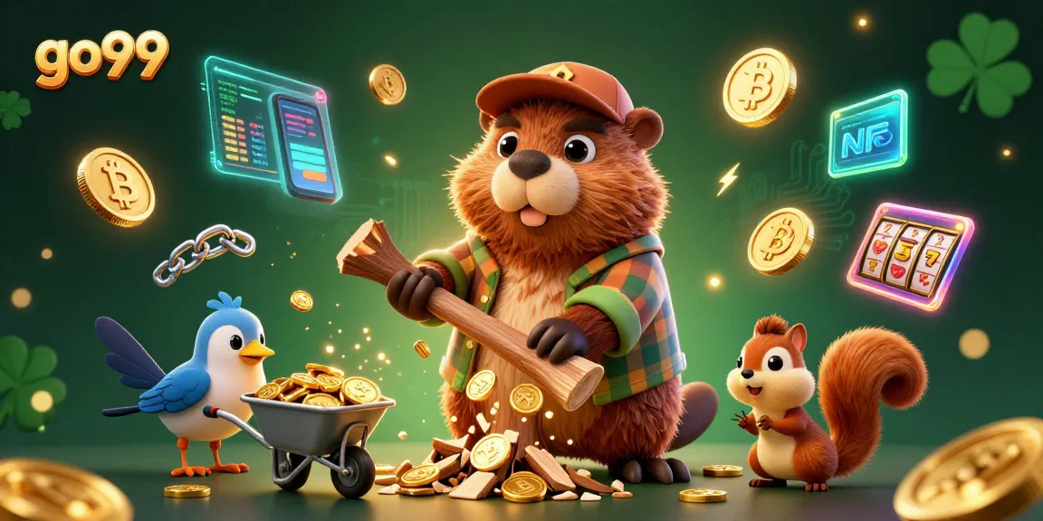 Experience excitement with go 99 as a beaver collects gold coins in this vibrant casino scene.