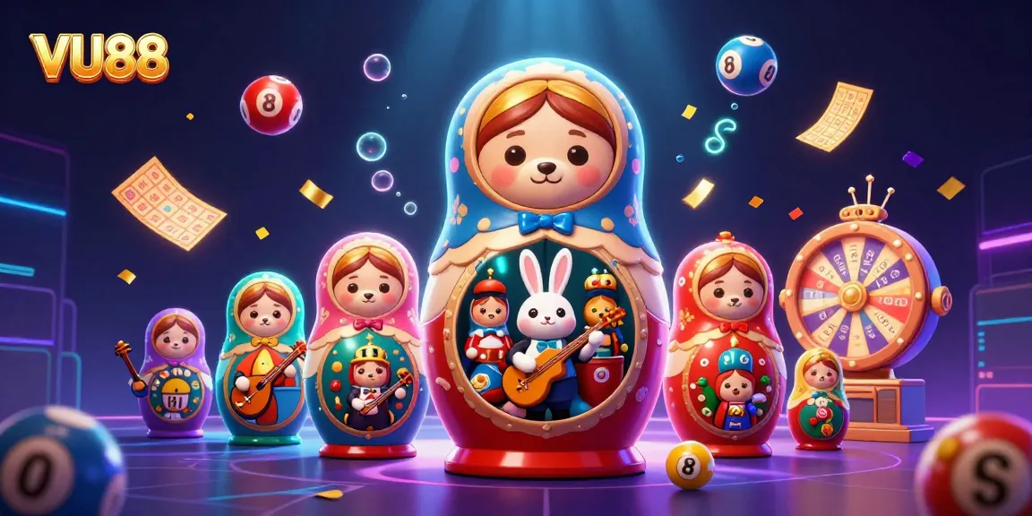 Experience gaming excitement at VU88, capturing vibrant lottery balls, prizes, and 3D cartoon characters.
