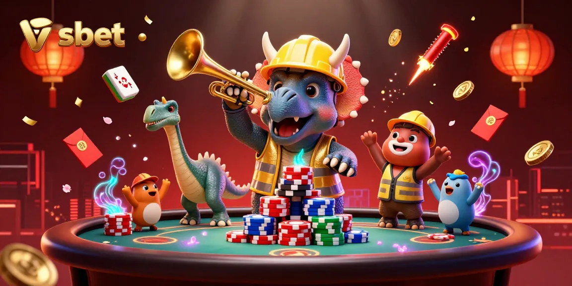Celebrate at VSBET with vibrant 3D illustration showcasing casino excitement and games.