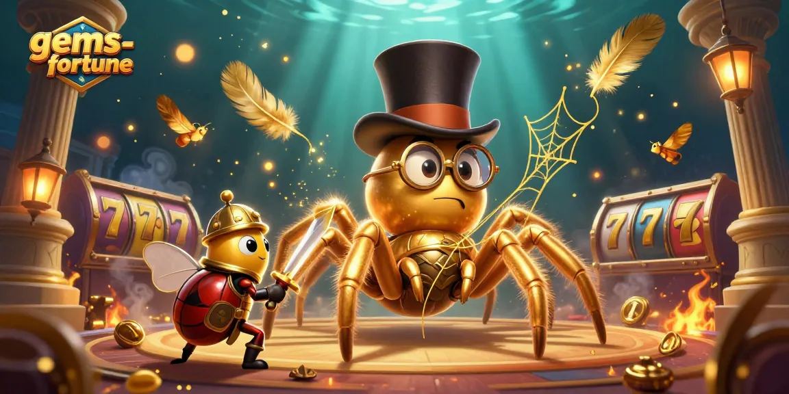 Experience the magic of gems-fortune slot game with a captivating 3D illustration of golden characters.