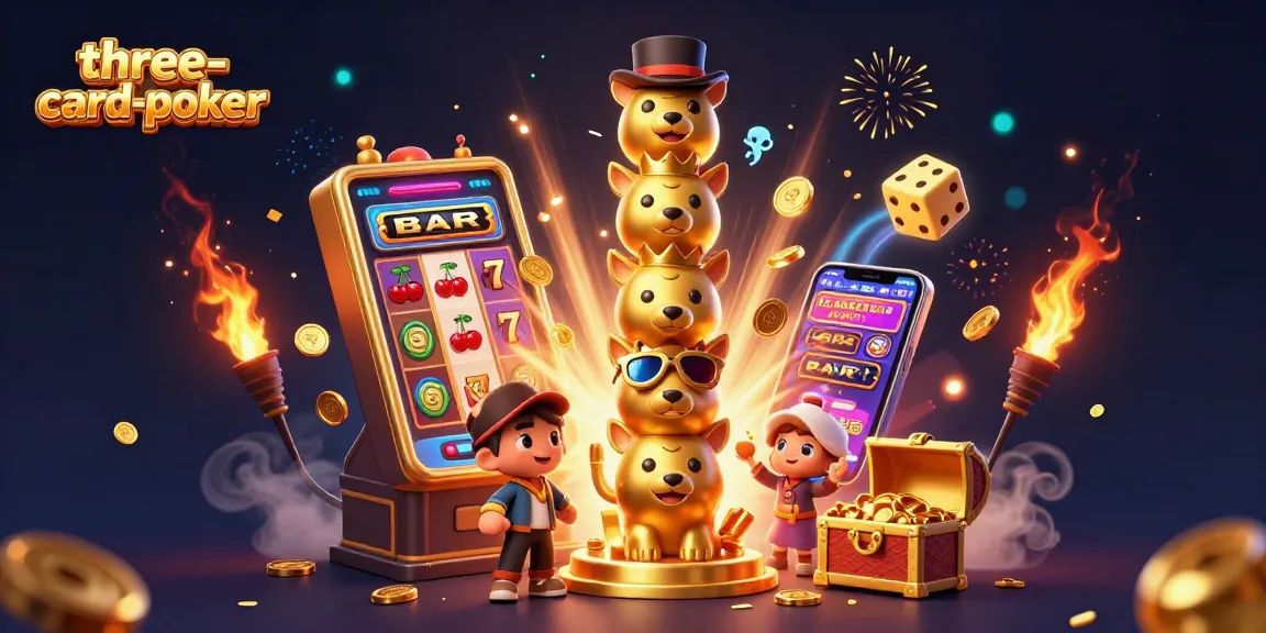 Engage with three-card-poker while enjoying a vibrant 3D casino scene filled with excitement and winning potential.