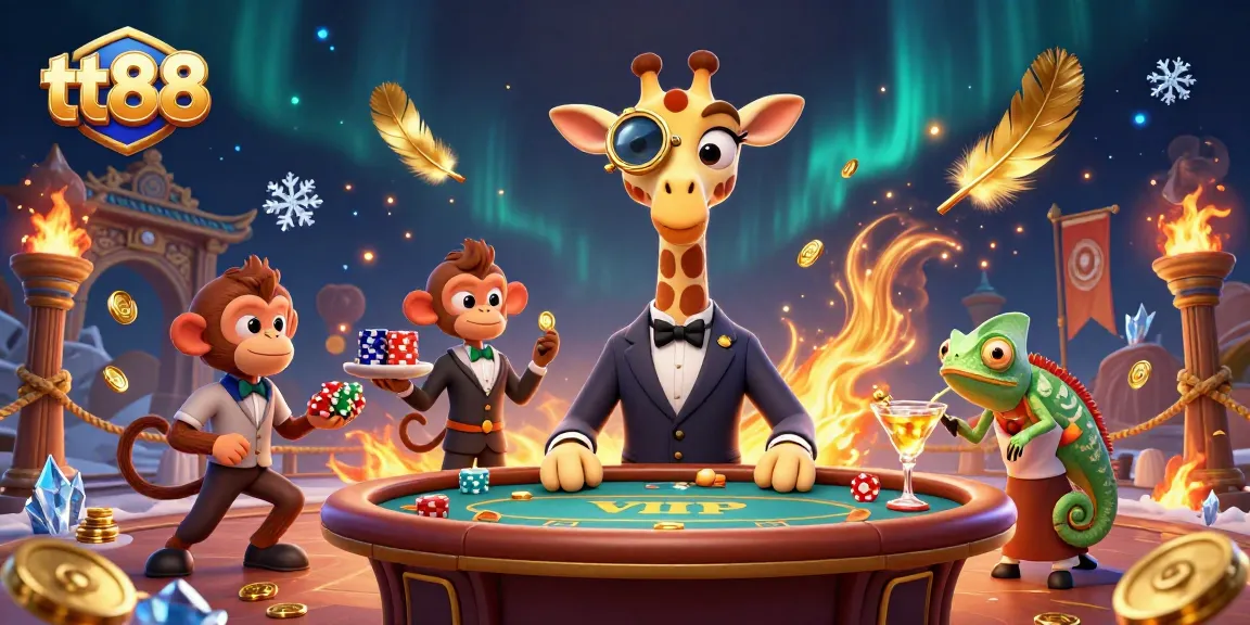 Experience the thrill of tt88 in a dynamic casino scene with vibrant characters and gaming elements.
