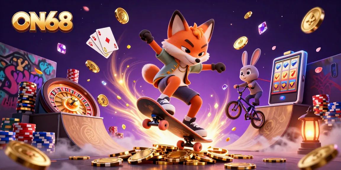 Experience thrilling gaming excitement at ON68 with vibrant casino characters and dynamic action.