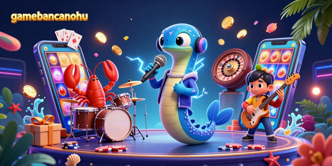 gamebancanohu's lively underwater casino scene with an electric eel DJ, lobster drummer, and seahorse guitarist