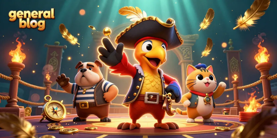 Engaging general blog illustration with a pirate captain, bulldog, and cat navigating a dynamic casino theme.