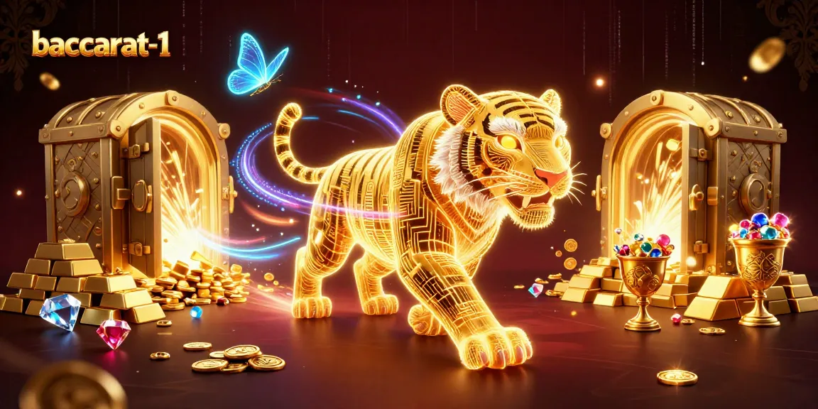 Baccarat-1 offers an electrifying digital casino experience highlighted by a neon-wireframe golden tiger.
