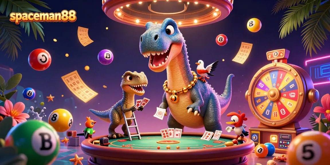 Engage in exciting gameplay with the spaceman88-themed casino illustration overflowing with vibrant elements.