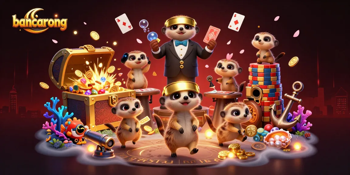 Bancarong casino scene featuring playful meerkats managing games and treasures
