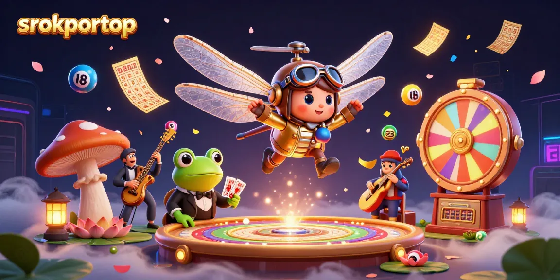 srokportop captures excitement with a dragonfly helicopter pilot, frog croupier, and jazz musicians in a vivid casino scene.